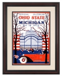 The Michigan-Ohio State rivalry goes way back, so serious Wolverines fans will appreciate this vibrant cover art from their 1925 football program. Vibrant, restored colors and a classic cherry-finished frame help get you all fired up before the big game. The Michigan-Ohio State rivalry goes way back, so serious Wolverines fans will appreciate this vibrant cover art from their 1925 football program. Vibrant, restored colors and a classic cherry-finished frame help get you all fired up before the big game.