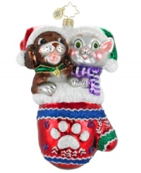 Bring a cat or dog in from the cold this season with the Pause for Paws charity ornament, handcrafted by Christopher Radko. These furry friends are just two of the animals eager to warm your home. Bring a cat or dog in from the cold this season with the Pause for Paws charity ornament, handcrafted by Christopher Radko. These furry friends are just two of the animals eager to warm your home.
