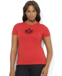 Lauren Ralph Lauren's regal signature crest lavishly accents a short-sleeved plus size tee crafted from soft cotton. Lauren Ralph Lauren's regal signature crest lavishly accents a short-sleeved plus size tee crafted from soft cotton.