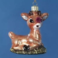 3 Baby Rudolph the Red-Nosed Reindeer Glass Christmas Ornament 3 Baby Rudolph the Red-Nosed Reindeer Glass Christmas Ornament