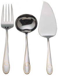 Waterford Ballet Ribbon Gold 18/10 Stainless Steel Flatware 3 Pc Serving Set Waterford Ballet Ribbon Gold 18/10 Stainless Steel Flatware 3 Pc Serving Set