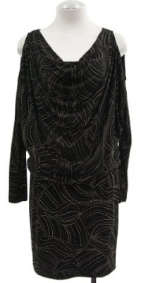 David Meister Black/Gold Jersey Cut Out Shoulder Blouson Dress 6 David Meister Black/Gold Jersey Cut Out Shoulder Blouson Dress 6