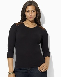 Cut in a relaxed, feminine silhouette, a supremely soft ribbed cotton top is finished with faux-suede patches and stitching at the shoulders for a chic, rustic vibe. Cut in a relaxed, feminine silhouette, a supremely soft ribbed cotton top is finished with faux-suede patches and stitching at the shoulders for a chic, rustic vibe.
