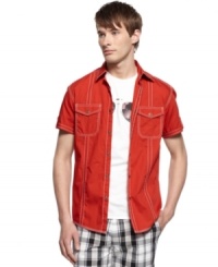 Contrast stitching makes this casual shirt from Kenneth Cole Reaction anything but basic. Contrast stitching makes this casual shirt from Kenneth Cole Reaction anything but basic.