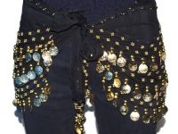 Black Chiffon Dangling Gold Coins Belly Dance Hip Scarf