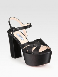 Tall platform silhouette in luxurious Italian satin. Self-covered heel, 4¼ (110mm)Platform, 2 (50mm)Compares to a 2¼ heel (60mm)Satin upperAdjustable ankle strapLeather lining and solePadded insoleMade in Italy Tall platform silhouette in luxurious Italian satin. Self-covered heel, 4¼ (110mm)Platform, 2 (50mm)Compares to a 2¼ heel (60mm)Satin upperAdjustable ankle strapLeather lining and solePadded insoleMade in Italy