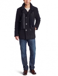 Kenneth Cole Men's Plush Pea Coat With Scarf