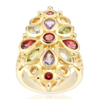 18k Gold Over Sterling Silver Multi-Gemstone Kaleidoscope Ring; size 7.0 18k Gold Over Sterling Silver Multi-Gemstone Kaleidoscope Ring; size 7.0