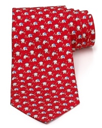 A silk tie adds distinction and flair to your formal presentation. With a repeating pattern of running elephants, you'll also punch up your attire with a bit of wit. A silk tie adds distinction and flair to your formal presentation. With a repeating pattern of running elephants, you'll also punch up your attire with a bit of wit.