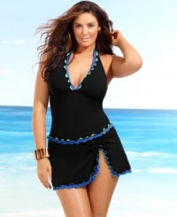 A cute and flirty plus size tankini top from Profile by Gottex with ruffled accents for a charming look. A cute and flirty plus size tankini top from Profile by Gottex with ruffled accents for a charming look.
