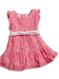 GUESS Kids Girls Baby Lace Dress with Printed Sash and Bl, PINK (3/6M)