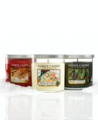 Celebrate with good sense. This festive, great-for-giving Yankee candle fills the home with unmistakable holiday scents and, with red, white and green wax, fits cheerily into any Christmastime setting. Celebrate with good sense. This festive, great-for-giving Yankee candle fills the home with unmistakable holiday scents and, with red, white and green wax, fits cheerily into any Christmastime setting.