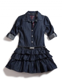 GUESS Kids Girls Shirtwaist Dress with Adjustable Sleeves, DARK STONEWASH (14) GUESS Kids Girls Shirtwaist Dress with Adjustable Sleeves, DARK STONEWASH (14)