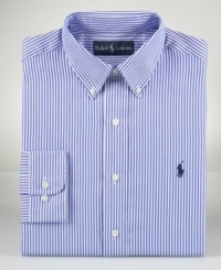 Get the essentials. This classic oxford shirt is crafted in fine cotton using single needle stitching for a refined feel. Features fitted armholes and tapered torso for a more athletic fit. With allover stripe, embroidered logo at left chest and single button cuff. Round hem. Get the essentials. This classic oxford shirt is crafted in fine cotton using single needle stitching for a refined feel. Features fitted armholes and tapered torso for a more athletic fit. With allover stripe, embroidered logo at left chest and single button cuff. Round hem.