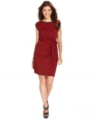 Throw on this petite dress from Spense for a casual look that's chic! Stripes keep it on-trend and an attached belt creates a flattering waistline. Throw on this petite dress from Spense for a casual look that's chic! Stripes keep it on-trend and an attached belt creates a flattering waistline.