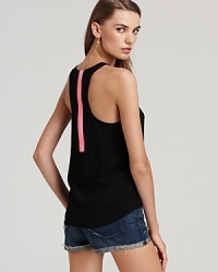 A neon-trimmed faux zipper at the back brings an unexpected pop of color to this Vintage Havana tank.