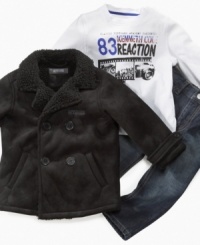 Best dressed-your little dude will be all dolled up in this stylish shirt, jean and jacket set from Kenneth Cole Reaction. Best dressed-your little dude will be all dolled up in this stylish shirt, jean and jacket set from Kenneth Cole Reaction.