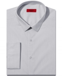 With a modern fitted shape, this dress shirt from Alfani RED has instant office cred. With a modern fitted shape, this dress shirt from Alfani RED has instant office cred.