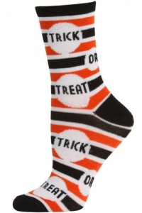 Happy Halloween Women's Crew Socks-1 Pair-Sock 9-11 (Shoe 5-10) -Orange/Black-Trick or Treat Stripes