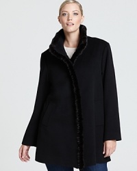 Indulge yourself with unparalleled warmth and luxury. This stylish Fleurette Plus coat features a timeless A-line shape in ultra-soft Loro Piana wool with mink trim. Indulge yourself with unparalleled warmth and luxury. This stylish Fleurette Plus coat features a timeless A-line shape in ultra-soft Loro Piana wool with mink trim.