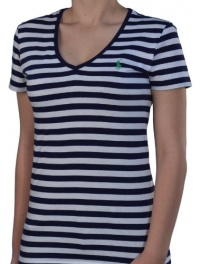 Polo Ralph Lauren Women's Cotton V-Neck Striped Shirt Navy/White-XS Polo Ralph Lauren Women's Cotton V-Neck Striped Shirt Navy/White-XS