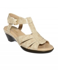 Bringing sleek style to everyday, the Slip Away sandals from Easy Spirit feature a chic t-strap and a little heel for a purely feminine touch. Bringing sleek style to everyday, the Slip Away sandals from Easy Spirit feature a chic t-strap and a little heel for a purely feminine touch.