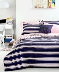 Pretty preppy! The Dorset comforter set exudes classic Tommy Hilfiger style with clean, bold stripes that reverse to a landscape of cherries for a fun, modern presentation. Pretty preppy! The Dorset comforter set exudes classic Tommy Hilfiger style with clean, bold stripes that reverse to a landscape of cherries for a fun, modern presentation.