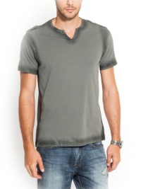 GUESS Men's Stream Coated Jersey Slit-Neck Tee GUESS Men's Stream Coated Jersey Slit-Neck Tee