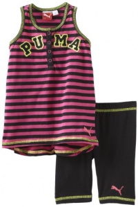 PUMA Girls 2-6X Stripe Henley Tank Set, Black, 5