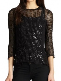 Parker Vivian Top in Leather Sequins in Black, s