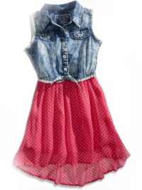 GUESS Big Girl Denim Dot Dress, DARK PINK (10/12)