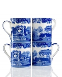 With a quaint country scene and the Imari Oriental border of Spode's Blue Italian dinnerware, these porcelain mugs lend distinct old-world charm to traditional tables. With a quaint country scene and the Imari Oriental border of Spode's Blue Italian dinnerware, these porcelain mugs lend distinct old-world charm to traditional tables.