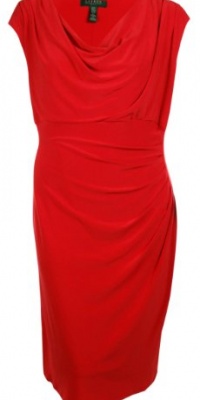 Pleated Cowl Neck Jersey Dress (22W, Chili Pepper) Pleated Cowl Neck Jersey Dress (22W, Chili Pepper)