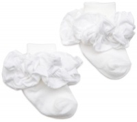 Jefferies Socks Double Ruffle Turncuff Sock, White Jefferies Socks Double Ruffle Turncuff Sock, White