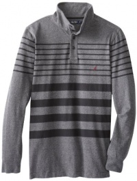 Nautica Men's Big-Tall Striped Button Mock Sweater