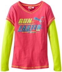 PUMA Girls 7-16 Run Fast Slider Tee, Pink Icon, Large PUMA Girls 7-16 Run Fast Slider Tee, Pink Icon, Large