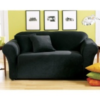 Sure Fit Stretch Pique 1 Piece Loveseat Slipcover, Black Sure Fit Stretch Pique 1 Piece Loveseat Slipcover, Black