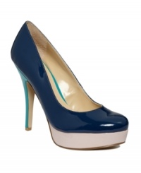 All the shades of summer. Sunsets and seaside days inspired the color blocking detail on the timeless silhouette of the Smiles platform pumps by Enzo Angiolini. All the shades of summer. Sunsets and seaside days inspired the color blocking detail on the timeless silhouette of the Smiles platform pumps by Enzo Angiolini.