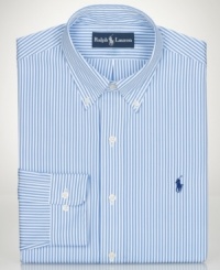 When it's time to focus on the business at hand, go classic for easy confidence in this slim-fit striped dress shirt from Polo Ralph Lauren. When it's time to focus on the business at hand, go classic for easy confidence in this slim-fit striped dress shirt from Polo Ralph Lauren.