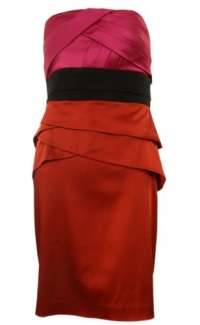 Pleated Tiered Peplum Colorblock Satin Strapless Dress Pleated Tiered Peplum Colorblock Satin Strapless Dress