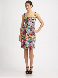 A vibrant floral print pops on fine-spun silk in this comely empire-waist frock.Wide strapsSquare necklinePleated bodiceEmpire waistKnife pleats below waistCenter back zipperAbout 23 from natural waistSilkDry cleanMade in USA of imported fabricModel shown is 5'10 (177cm) wearing US size 4. A vibrant floral print pops on fine-spun silk in this comely empire-waist frock.Wide strapsSquare necklinePleated bodiceEmpire waistKnife pleats below waistCenter back zipperAbout 23 from natural waistSilkDry cleanMade in USA of imported fabricModel shown is 5'10 (177cm) wearing US size 4.