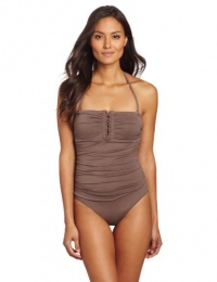 Calvin Klein Women's Shirred One Piece Bandeau, Iron, 12 Calvin Klein Women's Shirred One Piece Bandeau, Iron, 12