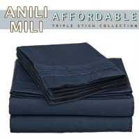 Anili Mili's Triple Stitch Embroidery Affordable 4 PC Bed Sheet Set - Queen Size, Navy Blue Anili Mili's Triple Stitch Embroidery Affordable 4 PC Bed Sheet Set - Queen Size, Navy Blue