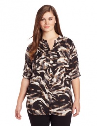 Calvin Klein Women's Plus-Size Printed Crew Roll Sleeve Calvin Klein Women's Plus-Size Printed Crew Roll Sleeve