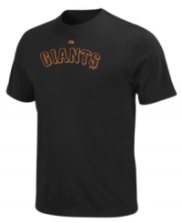 Ever since they moved from the Polo Grounds to the West Coast, your Giants have been looking to recapture the glory days of past pennants and championships. This year, the drought is finally over and you can celebrate all year long with this commemorative alternate team t shirt from Majestic Apparel. Ever since they moved from the Polo Grounds to the West Coast, your Giants have been looking to recapture the glory days of past pennants and championships. This year, the drought is finally over and you can celebrate all year long with this commemorative alternate team t shirt from Majestic Apparel.