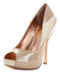Amp up your look in the latest high-volume style. BCBGeneration's shiny Liberty Peep Toe Pumps go retro with a chic, color block pattern and patent surface. Amp up your look in the latest high-volume style. BCBGeneration's shiny Liberty Peep Toe Pumps go retro with a chic, color block pattern and patent surface.
