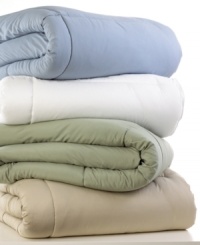 Take cover! Dress the bed to impress with this plush Microfiber comforter from Home Design. Features hypoallergenic construction and 20 sewn-thru boxes to keep fill even and in place. Choose from 4 muted hues. Take cover! Dress the bed to impress with this plush Microfiber comforter from Home Design. Features hypoallergenic construction and 20 sewn-thru boxes to keep fill even and in place. Choose from 4 muted hues.