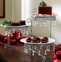 Collections Etc - Beaded 3 Tier Silvertone Swivel Server Collections Etc - Beaded 3 Tier Silvertone Swivel Server