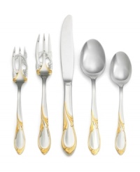 Be more adventurous at the table with Cache Gold flatware from Yamazaki. Gold-plated vines wrap around stainless steel handles in place settings that make a lasting impression. Be more adventurous at the table with Cache Gold flatware from Yamazaki. Gold-plated vines wrap around stainless steel handles in place settings that make a lasting impression.