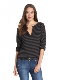 Michael Stars Women's Soho Stripe Roll Sleeve Faux Henley Michael Stars Women's Soho Stripe Roll Sleeve Faux Henley